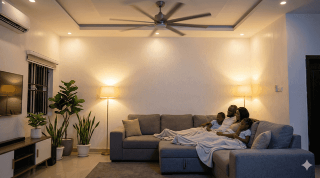 Happy Nigerian family enjoying constant power